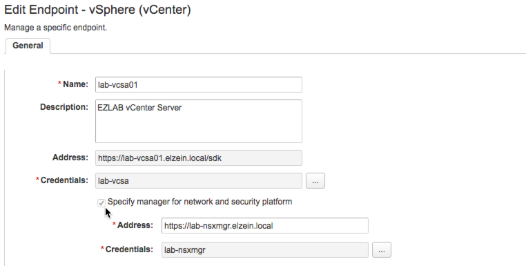 Adding NSX Manager to vSphere Endpoint