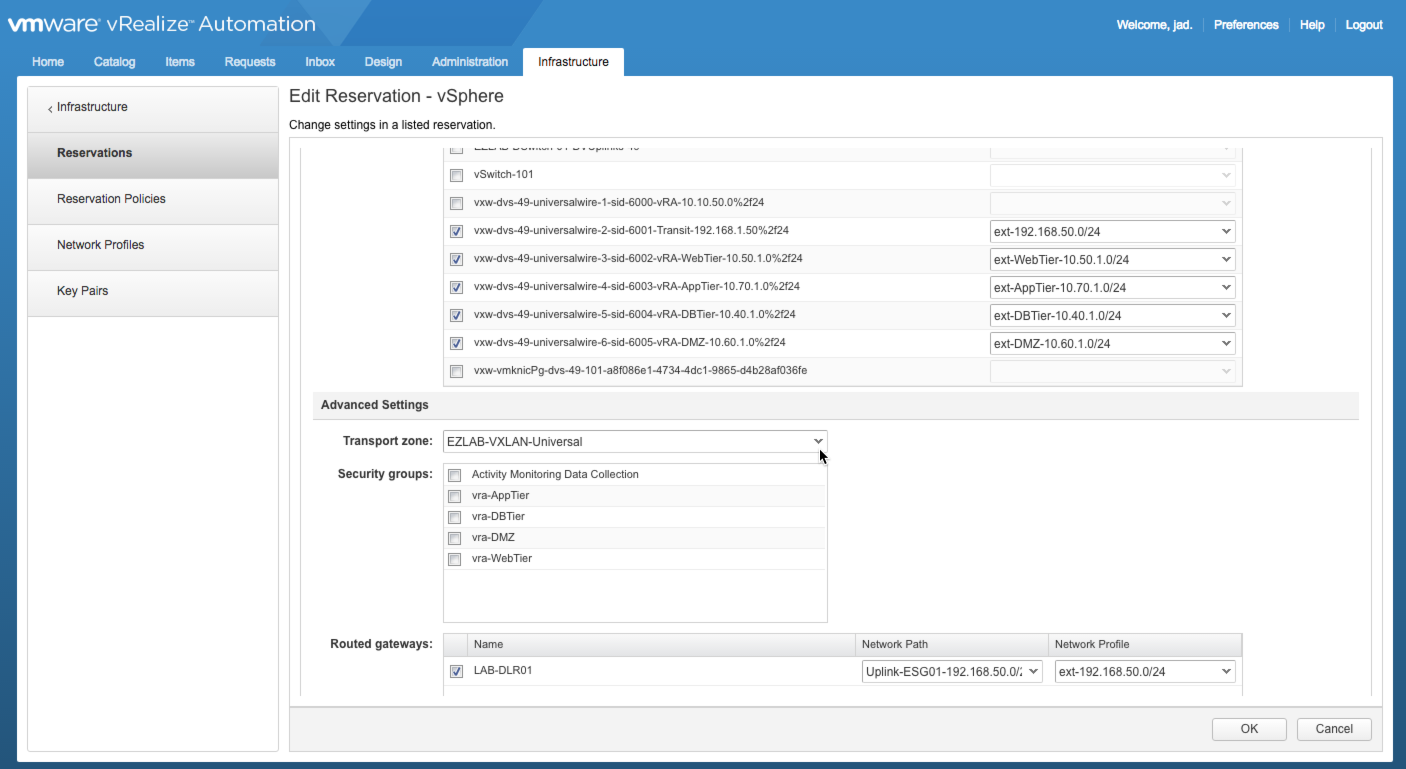 vRealize Automation Reservations with NSX Services