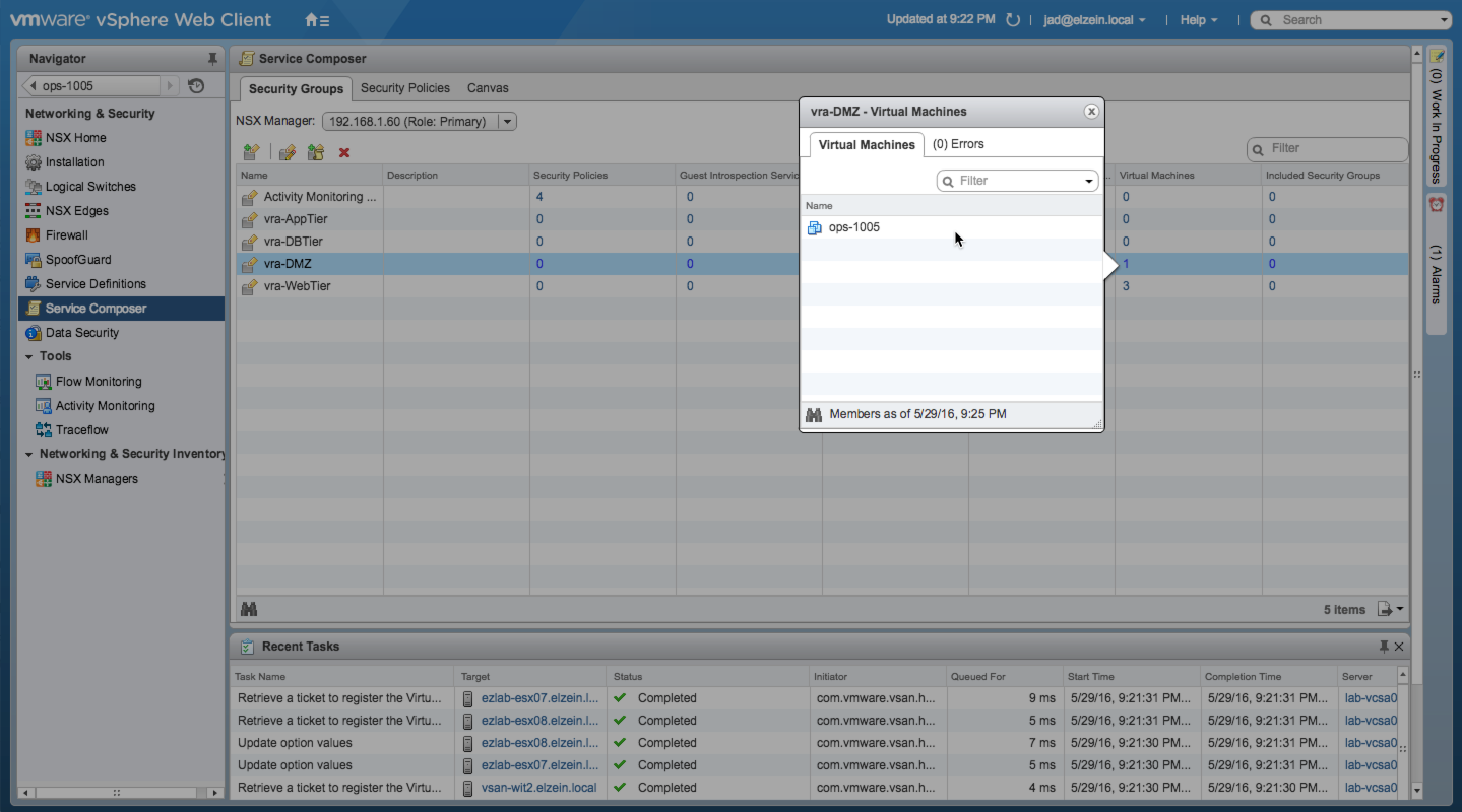 Security Group Membership in Service Composer